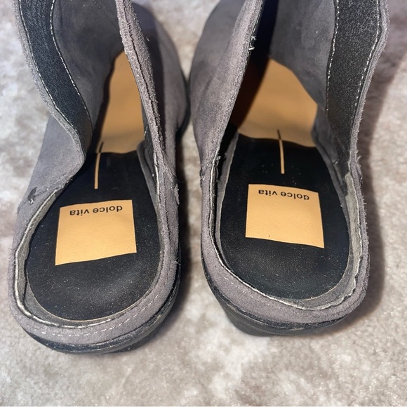 Dolce Vita "Salli" suede mule block heel Cutoff topline Almond toe Slip on SZ 9 - Picture 5 of 8